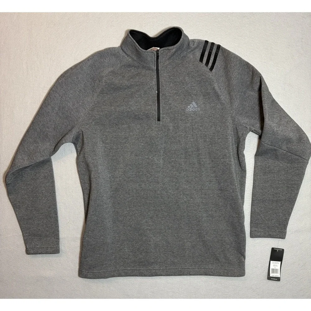 Adidas Golf Men's Quarter-Zip Pullover Gray Size Large 3-Stripes Performance